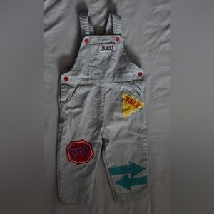 HAPPY KIDS Boys sz 12 M   blue overalls with road signs  for boys   Joyeux Vtg